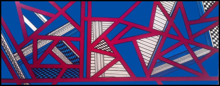 "Something as a painting Blue, Pink and White", Coralie GRANDVALLET, 40x100 cm, Coton, Acrylique, Posca, Octobre 2014 