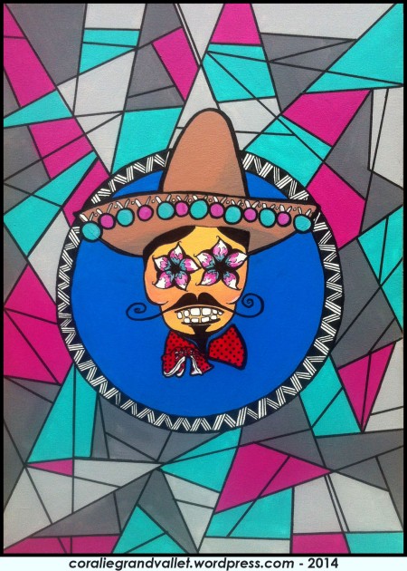 GRANDVALLET Coralie  "Mexicain au sombréro", 2014. Coton, acrylique et feutres (49,5x70 cm)